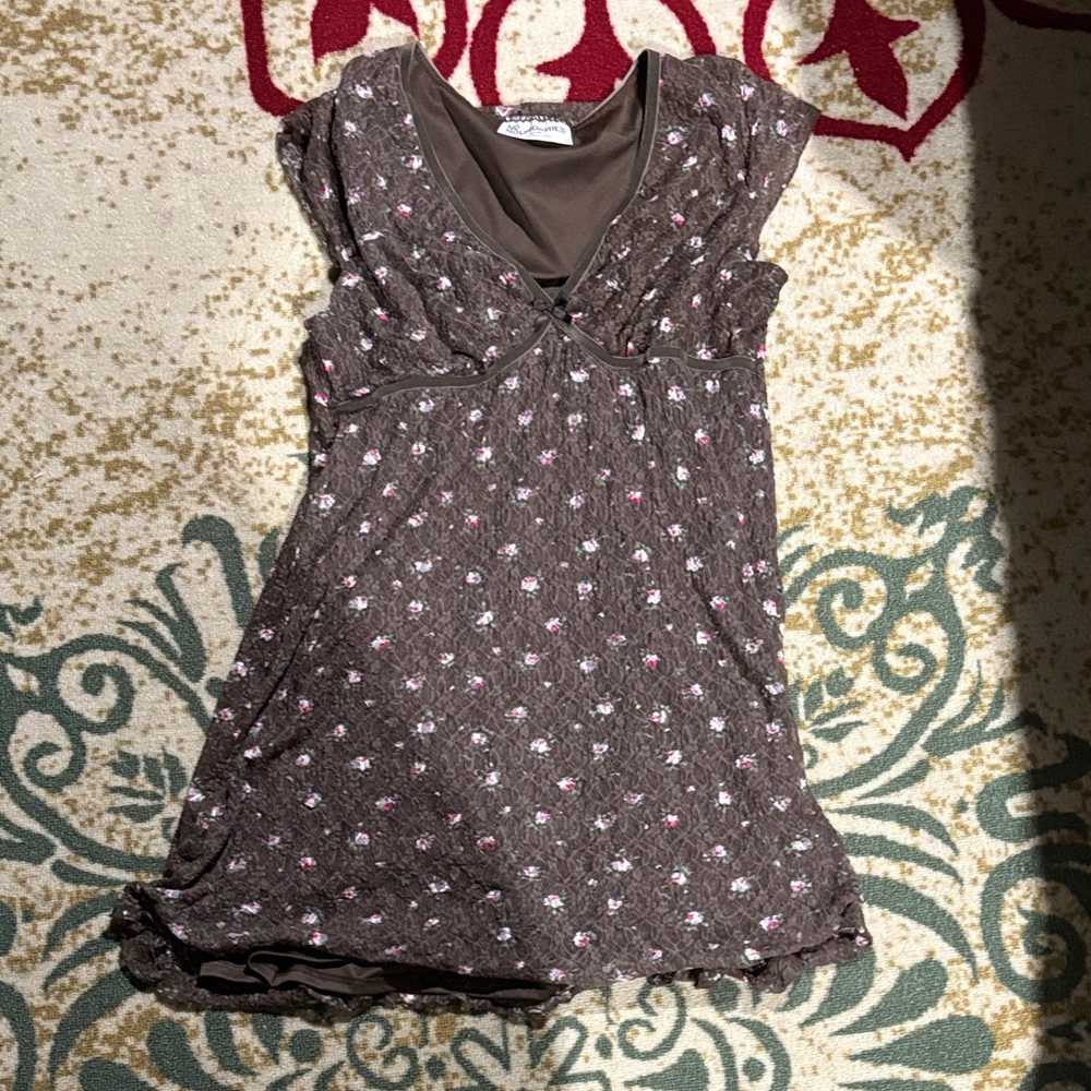 No Boundaries Brown Mini Dress with Pink Floral Print